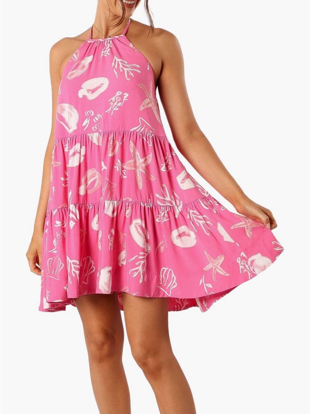 Petal & Pup Schia Halter Mini Dress in Pink Shell XL